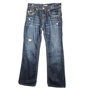 MEK Denim New York Boot Cut Jeans Mens 33x34 Blue Distressed Heavy Stitch Y2K